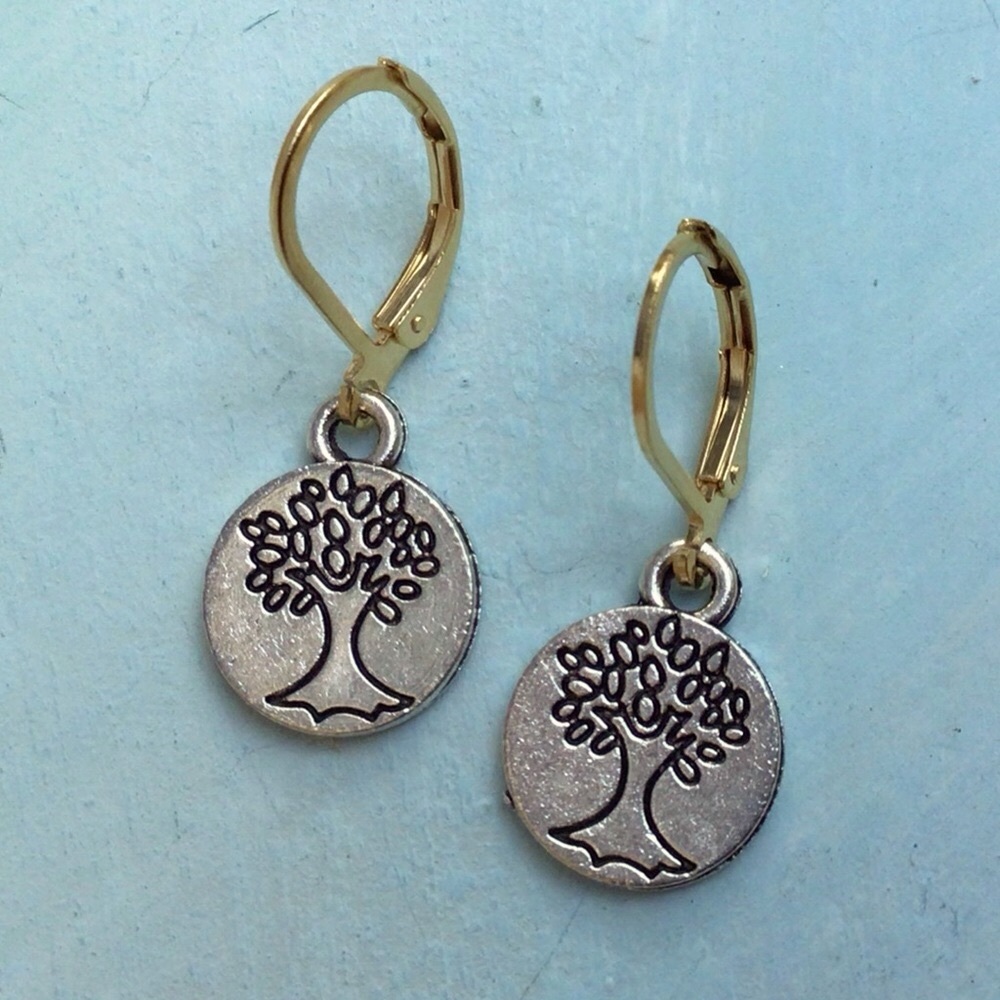 Sundance Charm Artisan Earrings tree of life silver gold plated